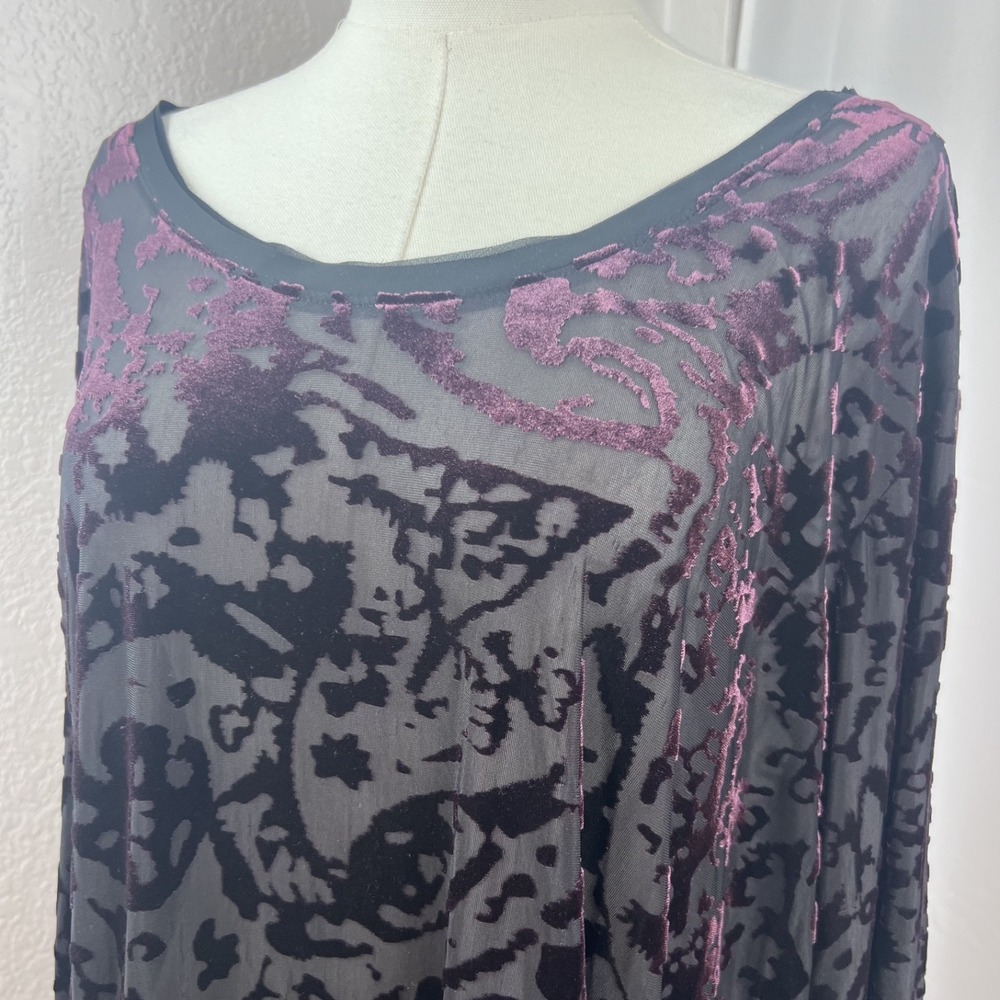 Y2K Velvet Burnout Top Womens 3X Purple Black Sheer Floral Whimsigoth Fairy Goth
